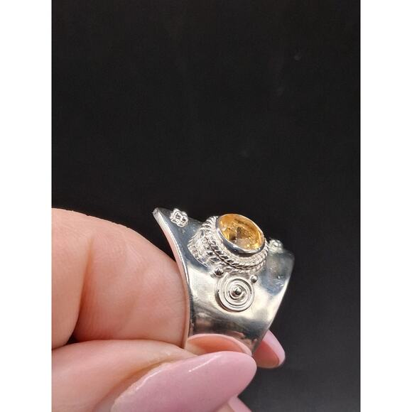 Citrine Ring, Faceted, Handmade, Size 6 to 6.5, Sterling Silver, Boho Hippie